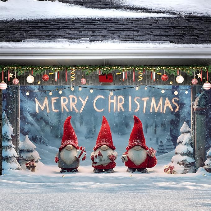 Christmas Garage Door Banner 6x13FT, Cute Christmas Gnomes - Image 7