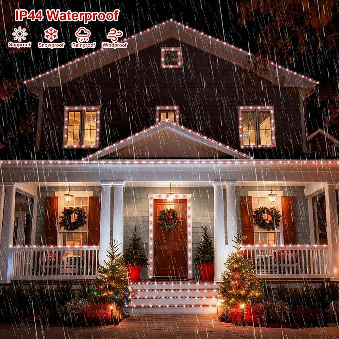 QITONG Red and White Solar Rope Lights, 2 Pack Each 33ft 100 LED Christmas - Image 6