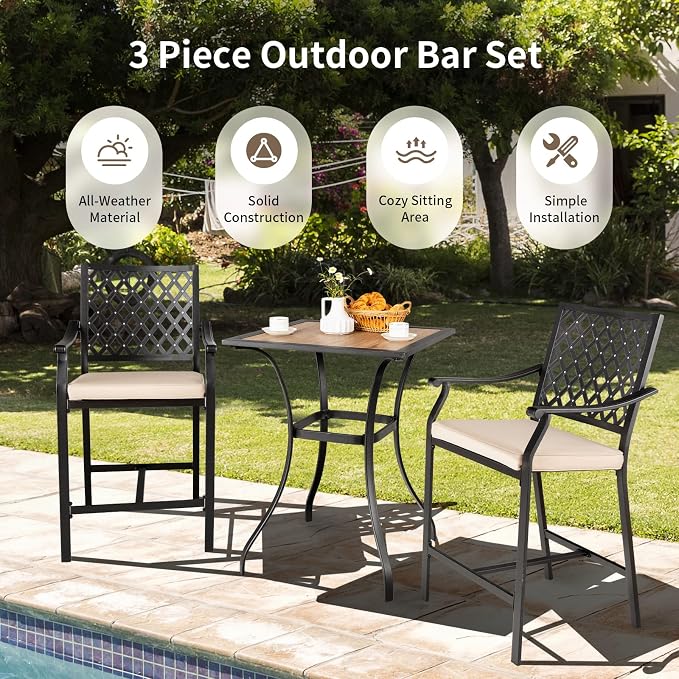 Tangkula 3 Piece Patio Bar Bistro Set, Outdoor Bar Height Stool & Table - Image 7