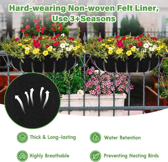 Riare 6 Pack 30 Inch Black Felt Window Box Liners- Fabric Trough Planter Basket - Image 3