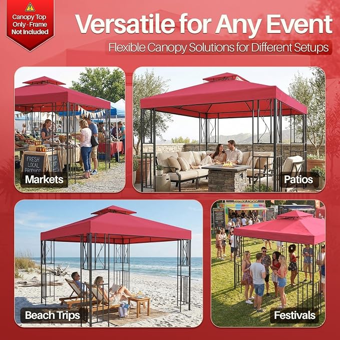 Flexzion Gazebo Cover Replacement Canopy Top 8x8 Ft - Image 9