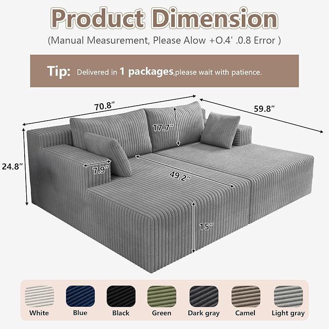 ODUWA Oversized Double Chaise Lounges Indoor, Upholstered Boneless Cloud - Image 2
