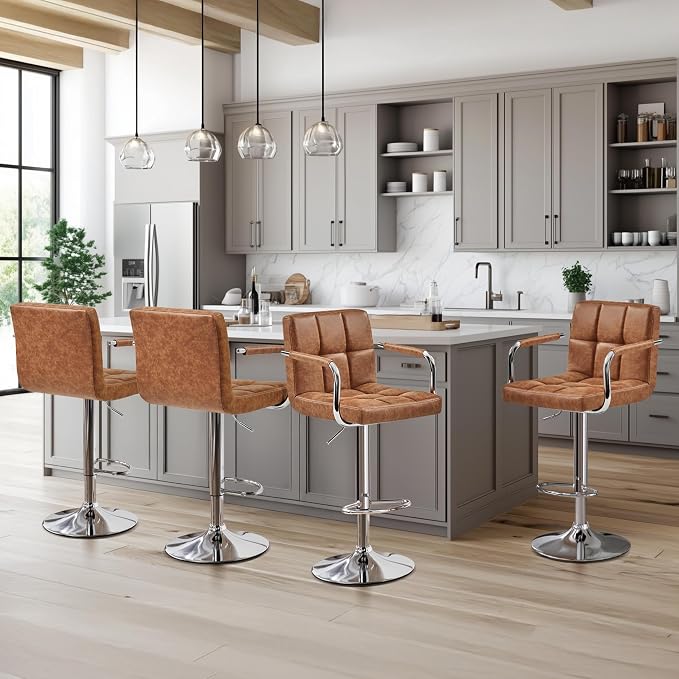 Yaheetech Bart Stools Set of 4, PU Leather Adjustable Barstools - Image 2