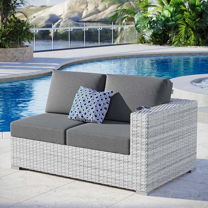 Modway Convene Wicker Rattan Outdoor Patio Right-Arm Loveseat in Light Gray by Modway