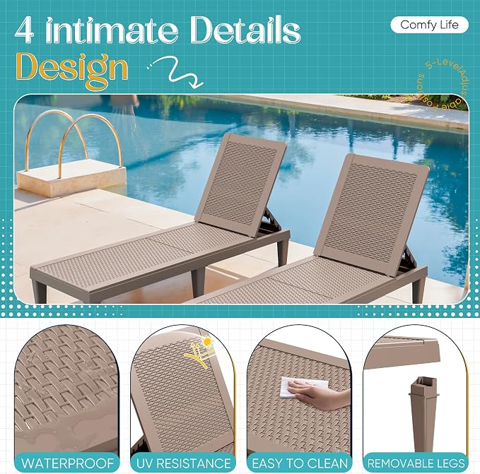 Greesum Outdoor Chaise Lounge Chairs Set of 2 - Image 4