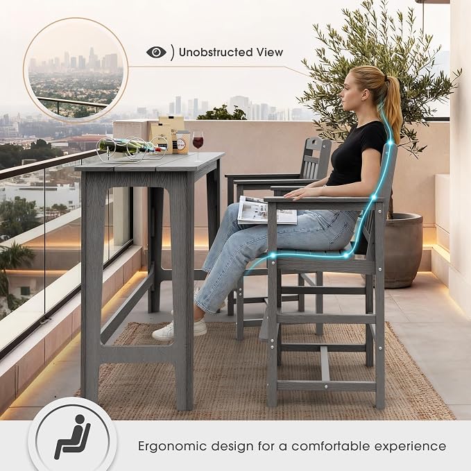 Ciokea Outdoor Bar Stool, Oversized HDPE Patio Bar Chair - Image 6