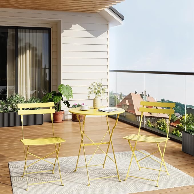 Bistro Table and Chairs Set of 2, 3 Piece Outdoor/Indoor Folding Patio Bistro - Image 2