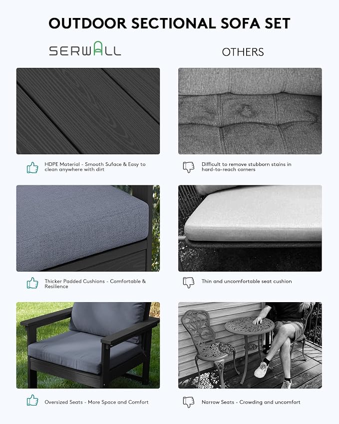 SERWALL HDPE Patio Furniture Set, 7-piece Outdoor Sectional Sofa Set, All - Image 6