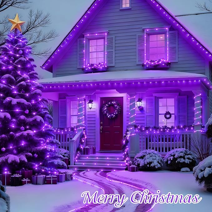 QITONG 2 Pack Purple Solar Rope Lights, Each 33ft 100 LED String Lights - Image 7