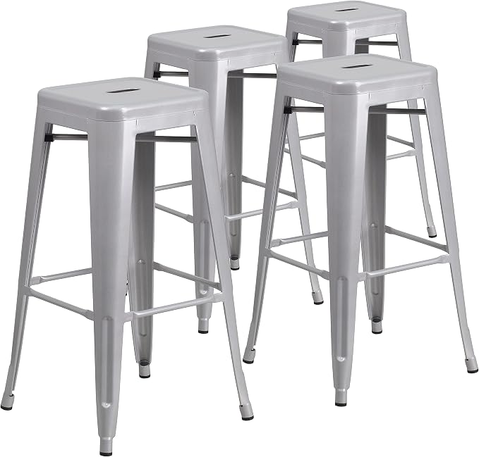 Flash Furniture Lily 4 Pack Commercial Grade 30" High Backless Silver Metal by FlashFurniture