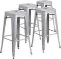 Flash Furniture Lily 4 Pack Commercial Grade 30" High Backless Silver Metal by FlashFurniture