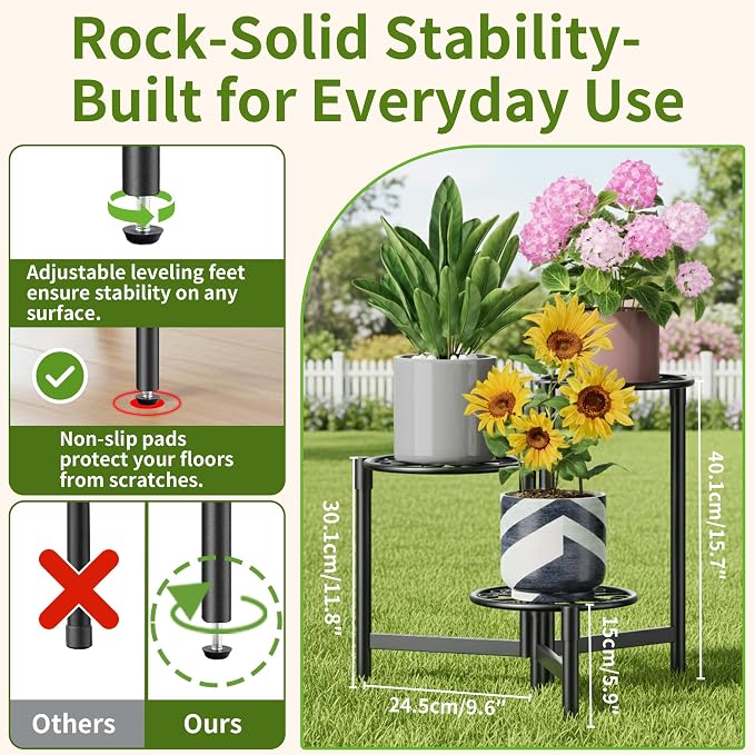 Metal Plant Stand Outdoor Indoor, 3 Tier Foldable Corner Tall Plant Shelf - Image 3