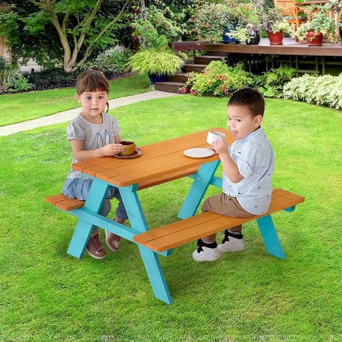 Teamson Kids - Wooden Outdoor Child Children Kids Picnic Table & Chair Bench - Image 3