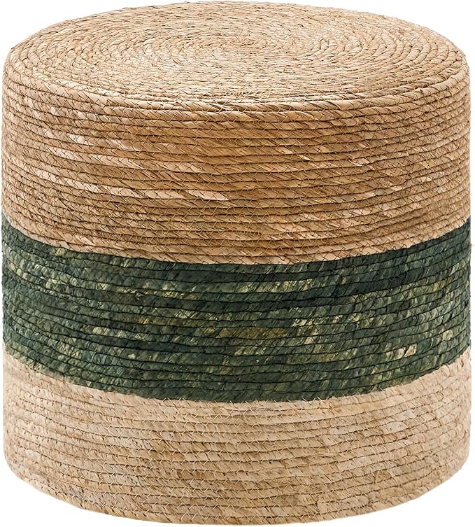 Wimarsbon 18'' Ottoman Pouf, Natural Braided Poof, Rustic Handweave Lounge by Wimarsbon