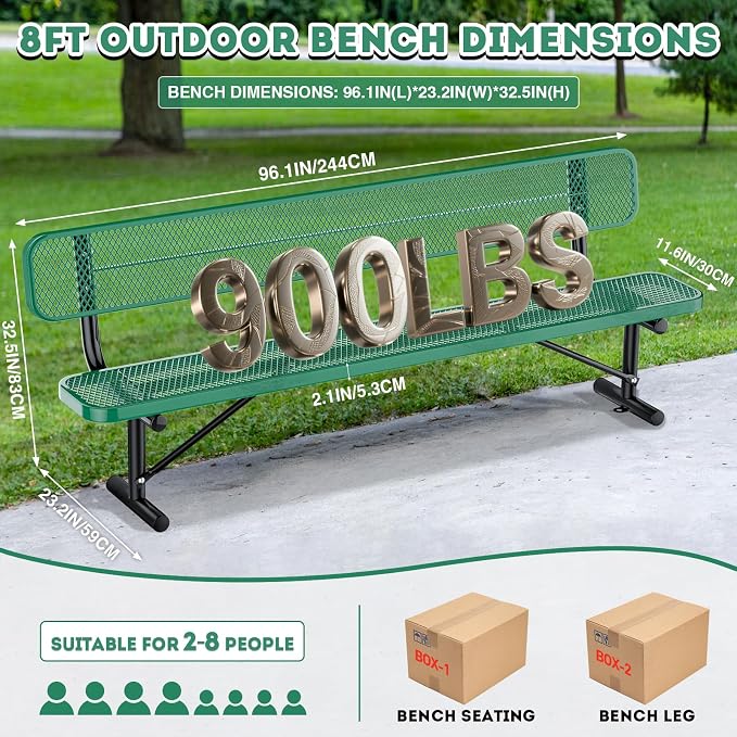 8FT/96INCH Heavy Duty Metal Park Bench - Image 3
