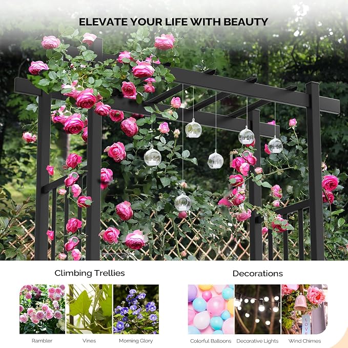 VINGLI Garden Arbor with Gate and Fence, PVC Wedding Arch - Image 6