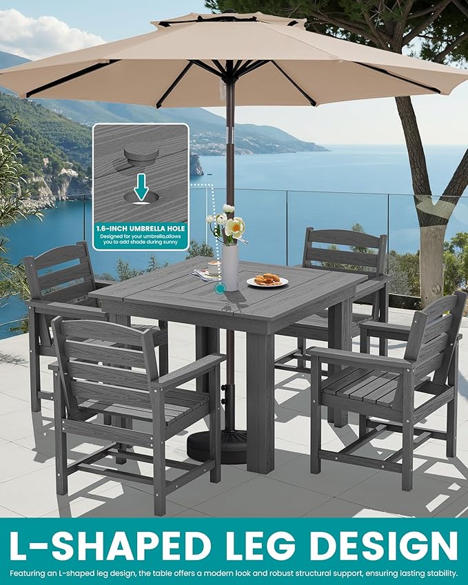 SERWALL Outdoor Dining Set for 4, HDPE Square Table and Chairs Set All Weather - Image 7