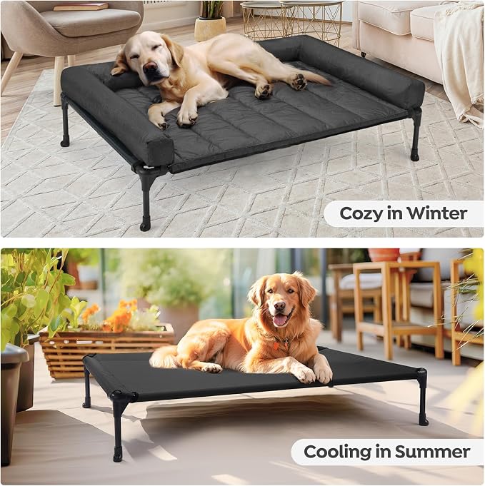 Veehoo Cooling Elevated Dog Bed Add Removable Waterproof Bolster Cushion Mat - Image 5