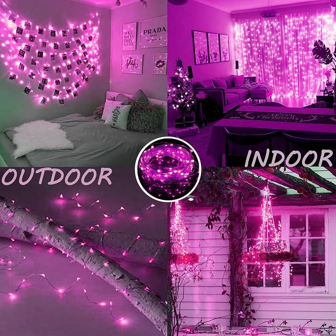66Ft 200LED Pink Fairy Lights Plug in, Waterproof String Lights Outdoor & - Image 2