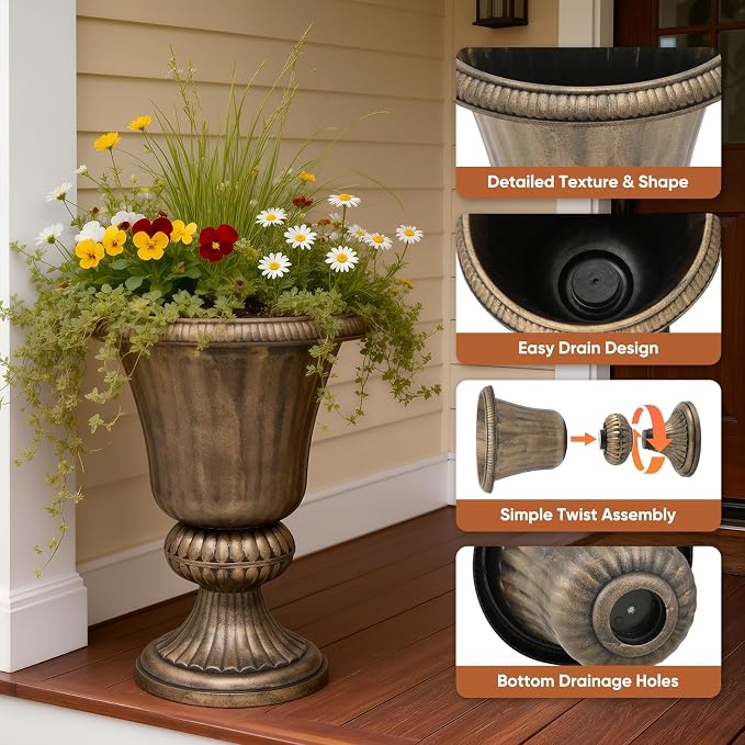 Athena Collection 20''H Garden Plastic Urn Vintage Tall Planter Urn Patio Large - Image 4