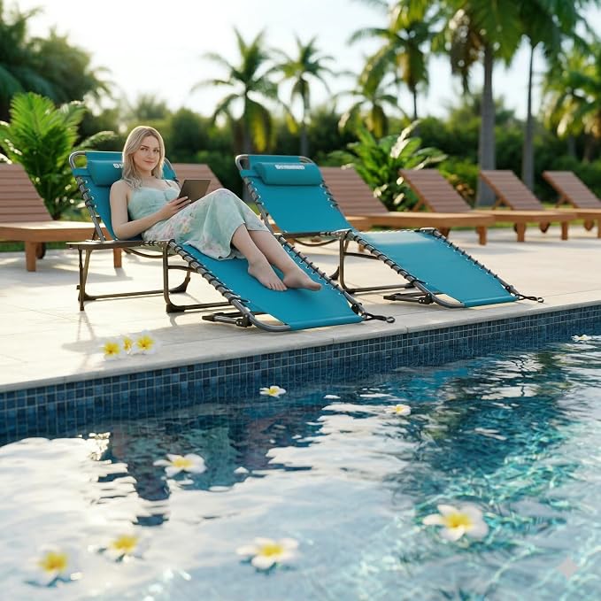 FUNDANGO 2 Pack Folding Chaise Lounge Chair Outdoor, 5 Positions Foldable Beach - Image 2