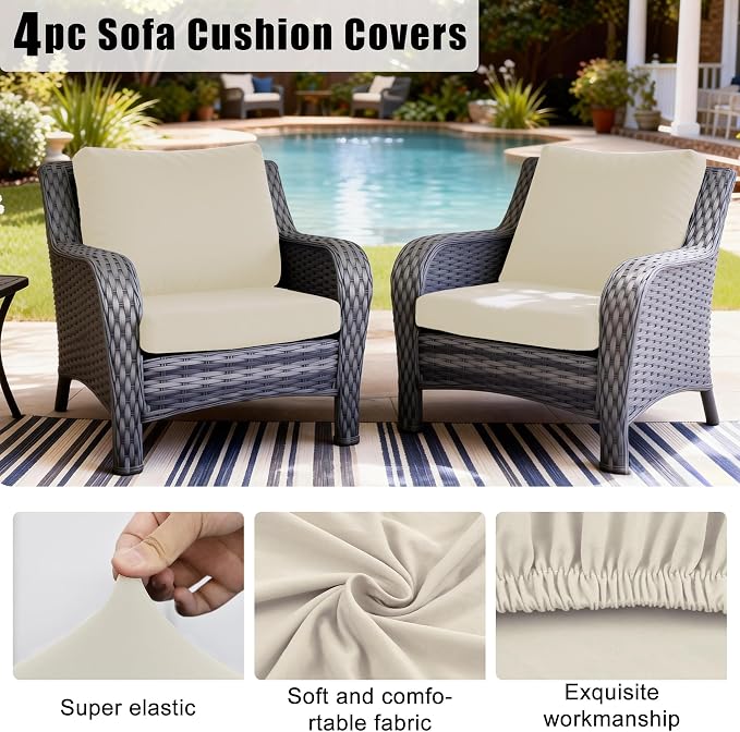 4Pcs Outdoor Cushion Covers, Patio Cushion Covers, Stretch Elastic Slipcovers - Image 4
