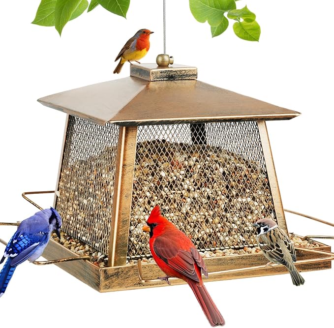 Large Bird Feeder for Outdoor, Gazebo Style Wild Bird Feeders, Metal Mesh by KIMCHOMERSE