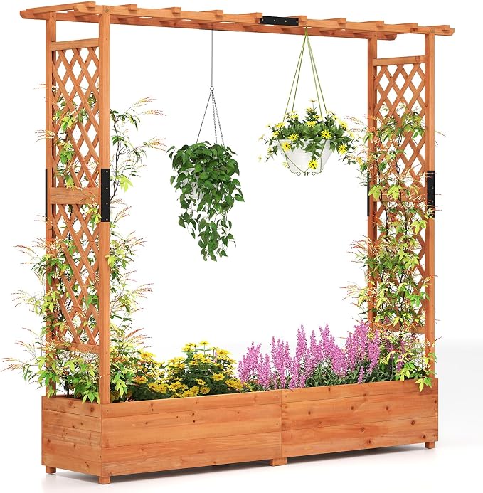 Giantex Raised Garden Bed with Trellis & Hanging Roof, Wood Planter Box with by Giantex