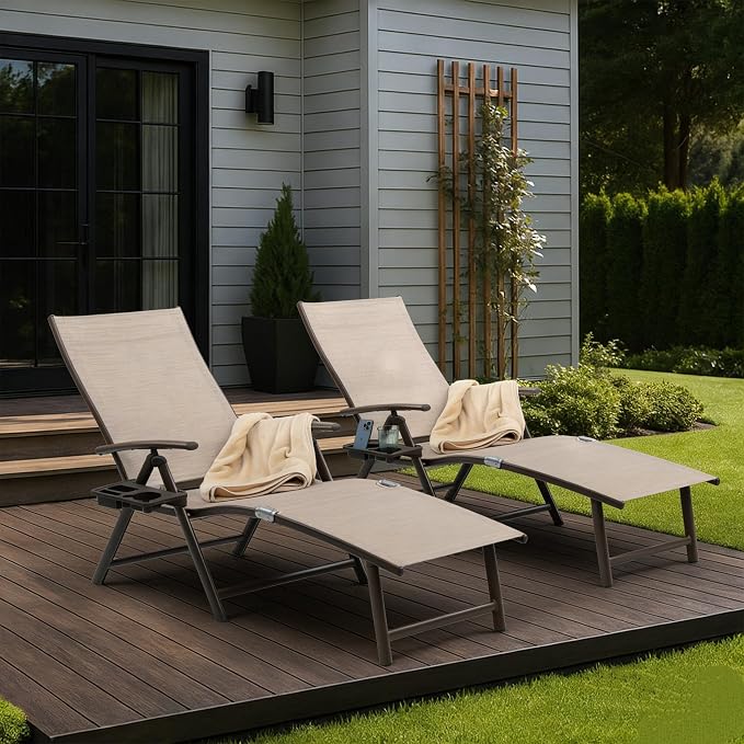 Kozyard Aluminum Outdoor Chaise Lounge Chair, Adjustable Reclining Patio Lounge by Kozyard