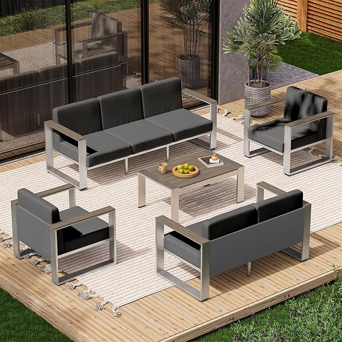 2 Pieces Outdoor Aluminum Armchair, Modern Patio Patio Furniture - Image 8