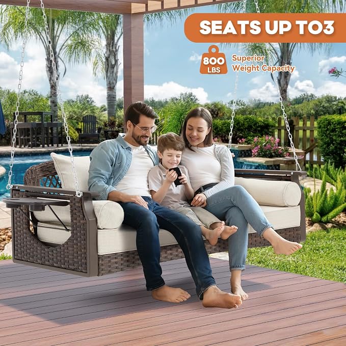 3 Seat Porch Swing, Wicker Patio Swing - Image 4