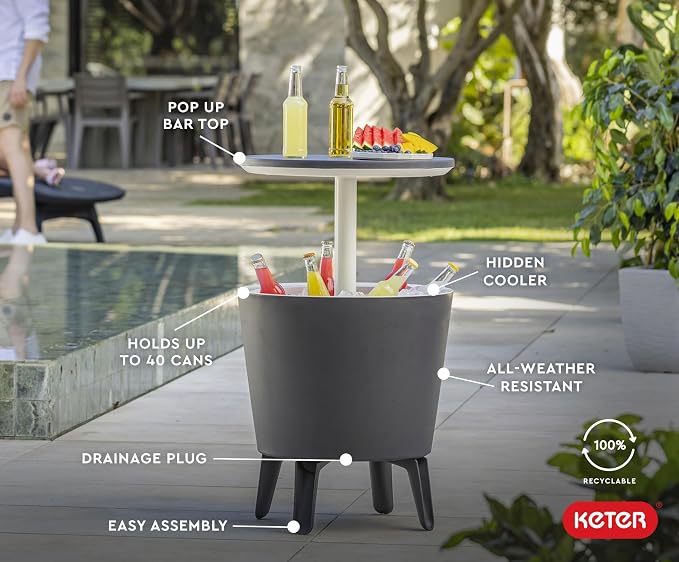 Keter Modern Cool Bar Outdoor Patio Furniture and Hot Tub Side Table - Image 6