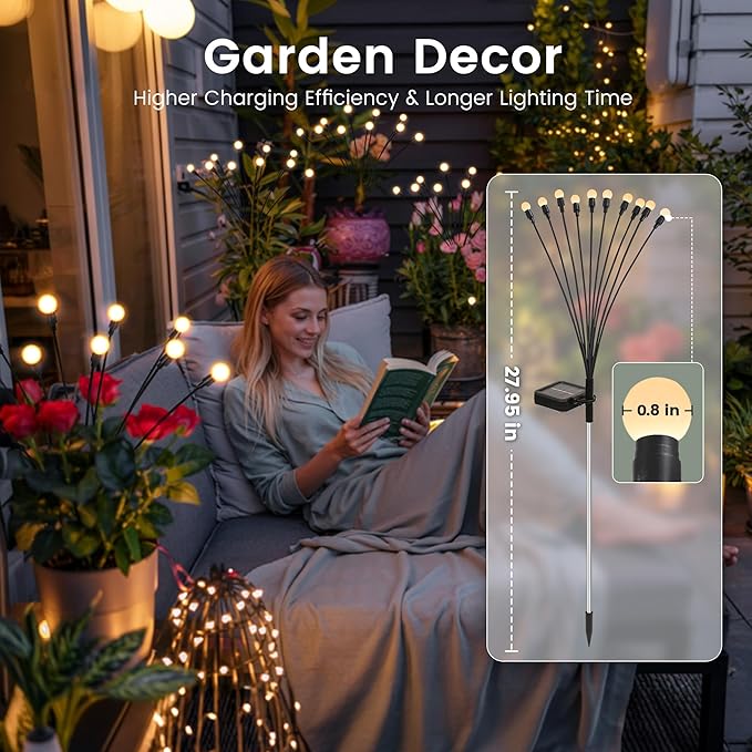 Solar Garden Lights, LED Swaying Solar Lights Outdoor Waterproof, Warm White - Image 5