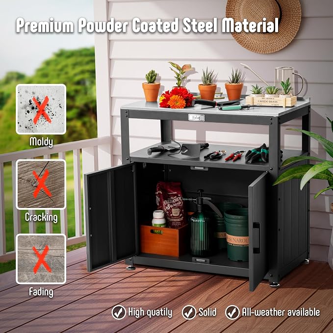 Garden Potting Bench with Storage, Outdoor Potting Table & Garden Work Bench - Image 7