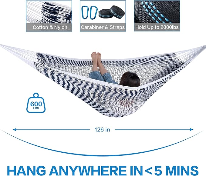 PNAEUT Handwoven Mayan Hammock, Thick Soft Rope Double Hammock - Image 3