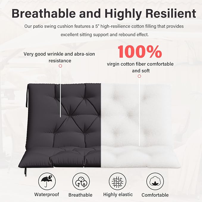 Porch Swing Cushion with Backrest, Waterproof Bench Cushion - Image 4