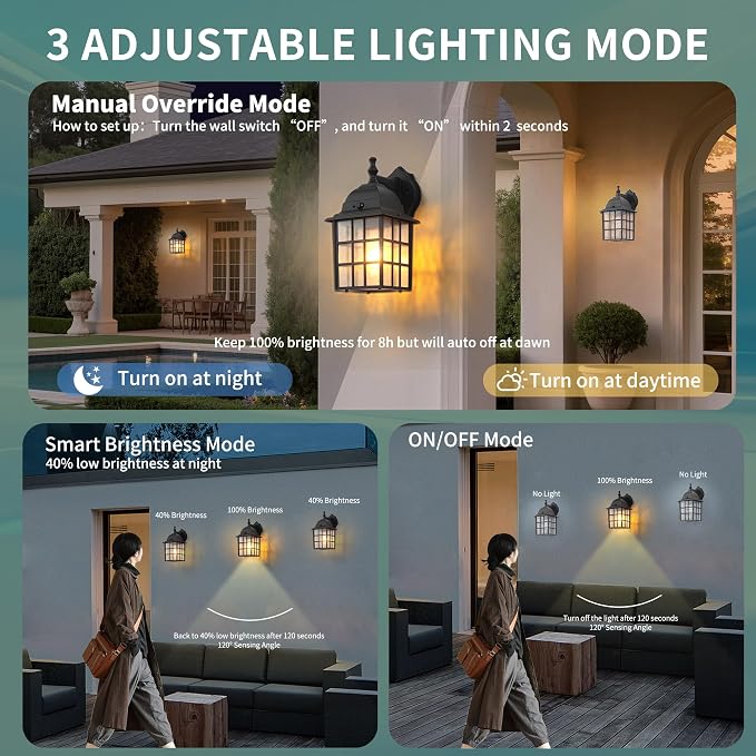 Motion Sensor Dawn to Dusk Sensor Outdoor Wall Light Fixtures Waterproof - Image 2