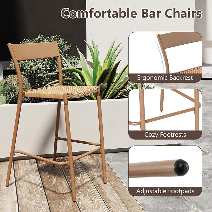 Tangkula 3 Pieces Patio Bar Table Set, Outdoor Bar Height Table & 2 Armless - Image 4