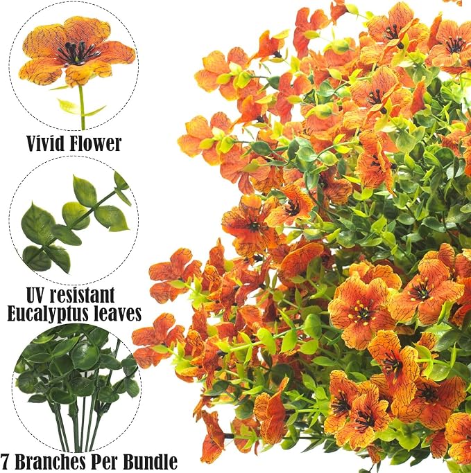 Artificial Fake Flowers for Outdoor Spring Decoration, 16 Bundles Faux Silk - Image 3