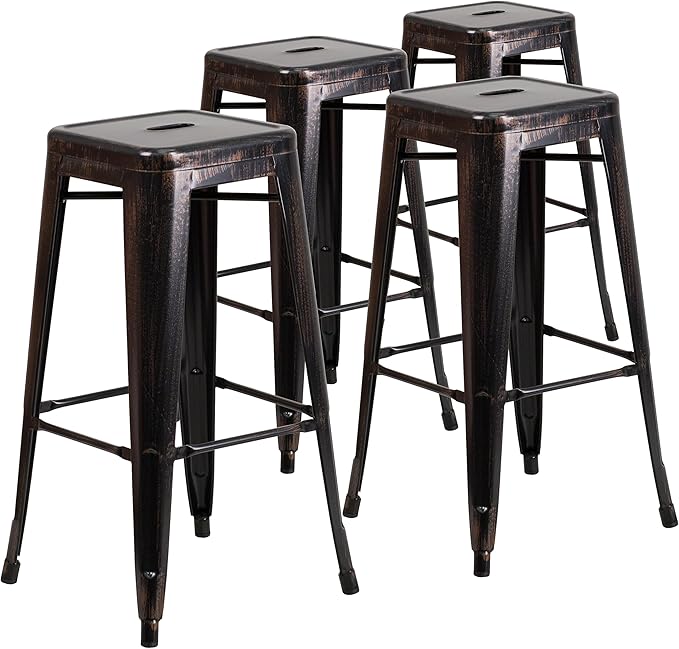 Flash Furniture Lily 4 Pack Commercial Grade 30" High Backless Black-Antique by FlashFurniture