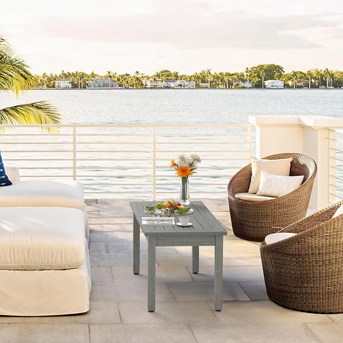 LUE BONA Outdoor Coffee Table Rectangle, 42.5" HDPS Patio Coffee Tables - Image 2