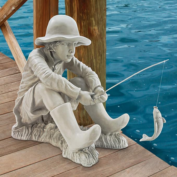 Design Toscano Gone Fishing Fisherman Boy Garden Statue, 17 Inch Tall, Cast - Image 7
