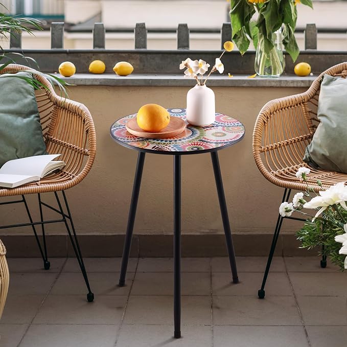 Party Zealot Metal Mosaic Round Side Table Set of Two 13.4" Small Outdoor Patio - Image 2