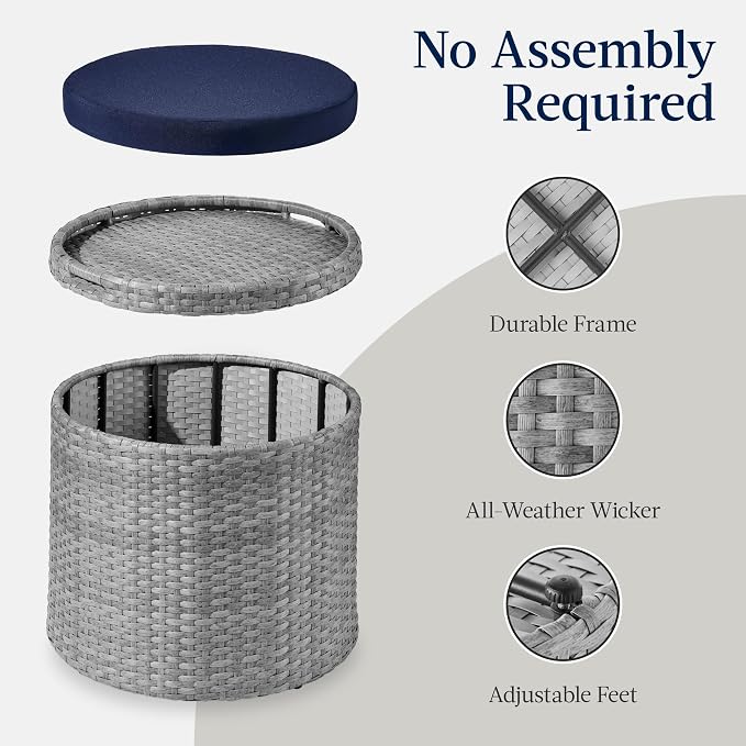Best Choice Products Round Wicker Ottoman, Additional Seating, Side Table - Image 7