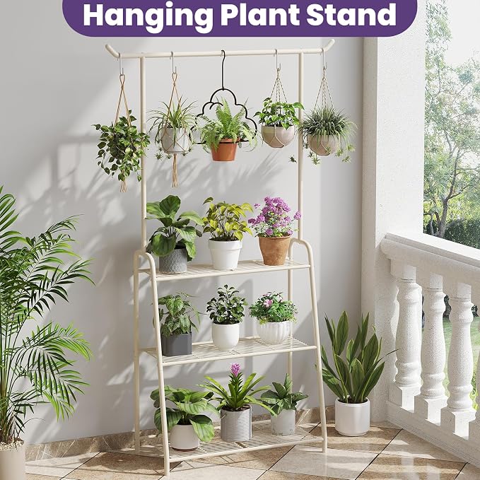 Metal Plant Stand Indoor Outdoor, 3 Tier Tall Corner Plant Shelf, Hanging - Image 3