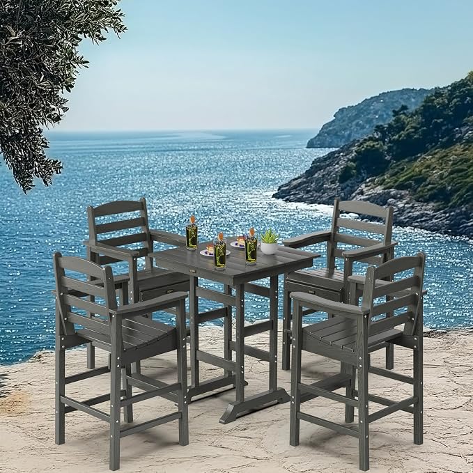 VINGLI 5-Piece Outdoor Patio Bar Table and Chairs Set, HDPE Bar Set All Weather - Image 6