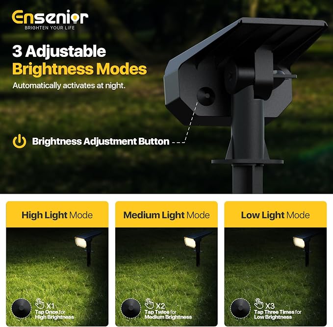 Ensenior Solar Spotlights Outdoor, 56 LEDs Brightness Adjustable 6500K LED - Image 3