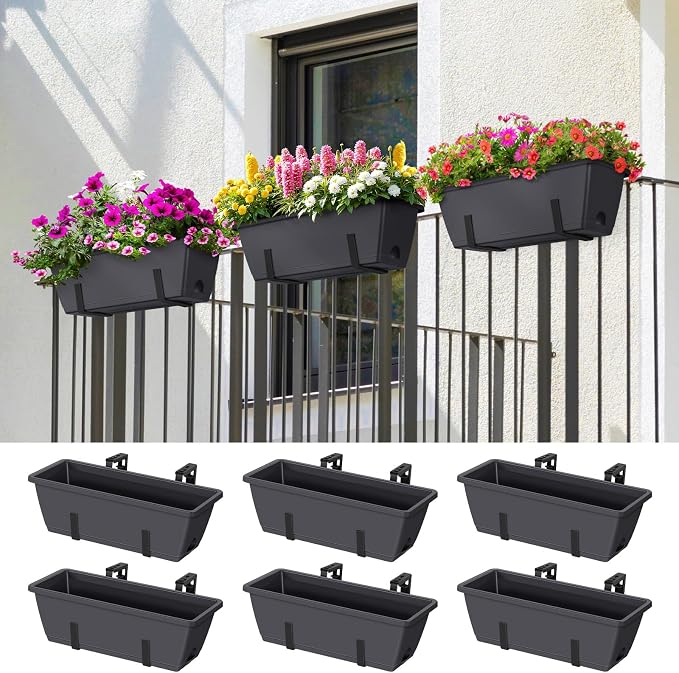 ETELI Deck Railing Planter Boxes 6 Pack Window Box - Image 2