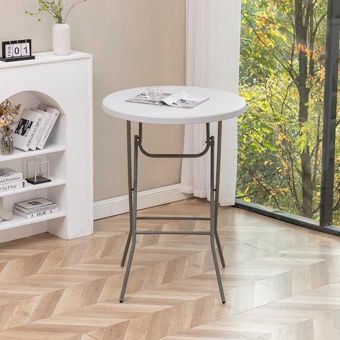 BTExpert 32" Round 43" Bar Height White Granite Plastic Folding Table Portable - Image 8
