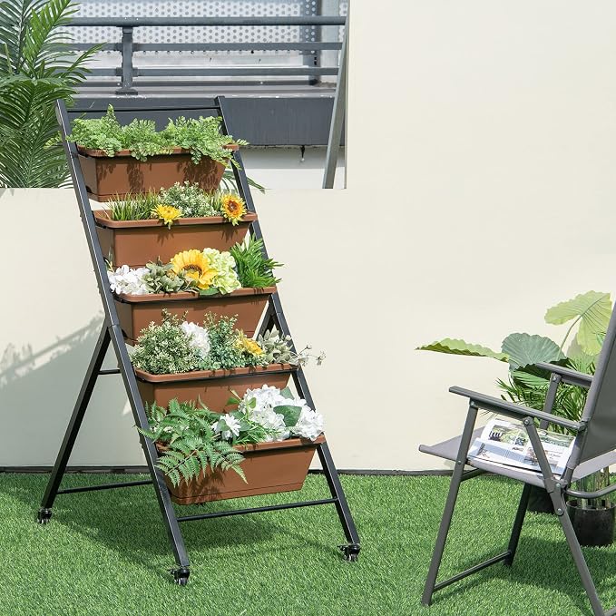 Giantex 2 Pcs Vertical Planter Raised Bed on Wheels, Elevated Garden Beds - Image 3